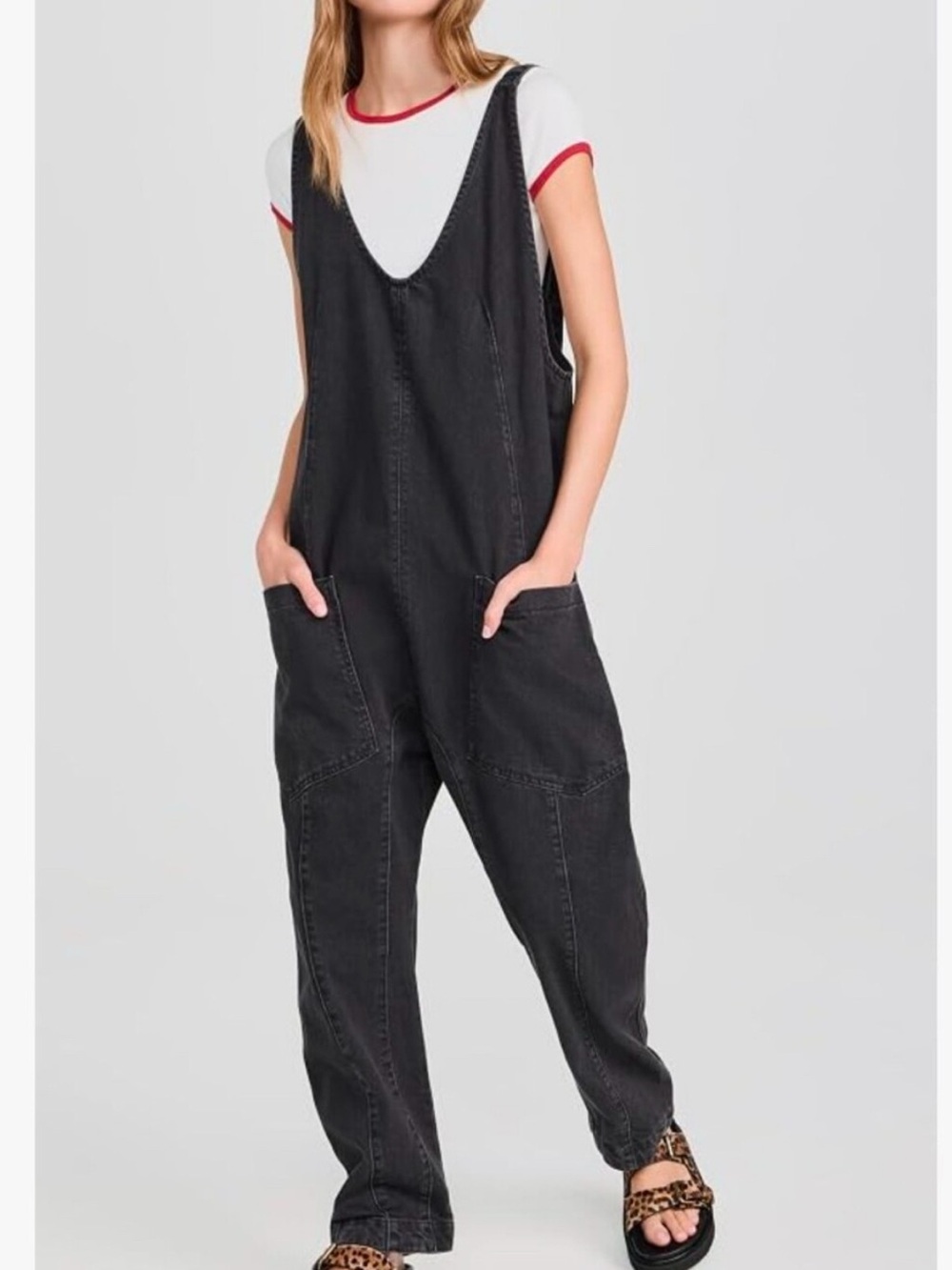 Free People We The Free High Roller Black Denim Jumpsuit Romper XS